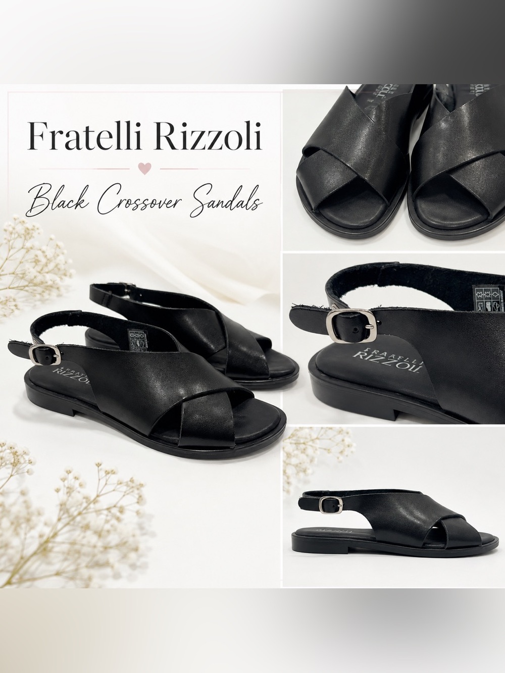 Fratelli Rizzoli Black Crossover Sandals size 36 US 5.5